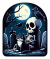 Esqueleto y su Mascota en cementerio