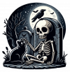 Esqueleto y su Mascota en cementerio