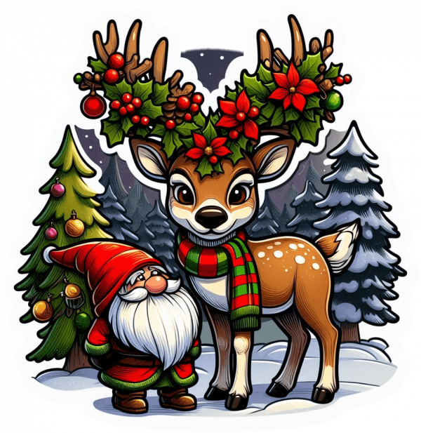 Venado y gnomo Navidad
