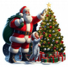Navidad, Santa, Niño y arbolito.