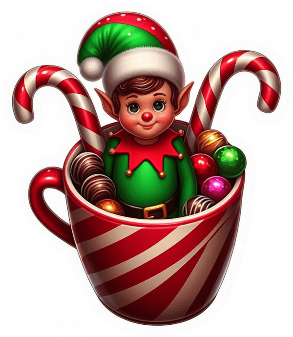 Duende y taza chocolate navidad