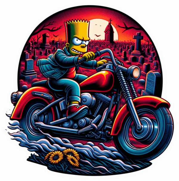 Bart Simpson Motorizado en cementerio