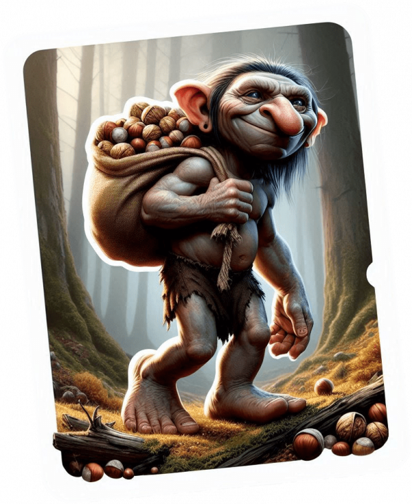Duende Trolls con saco de nueces