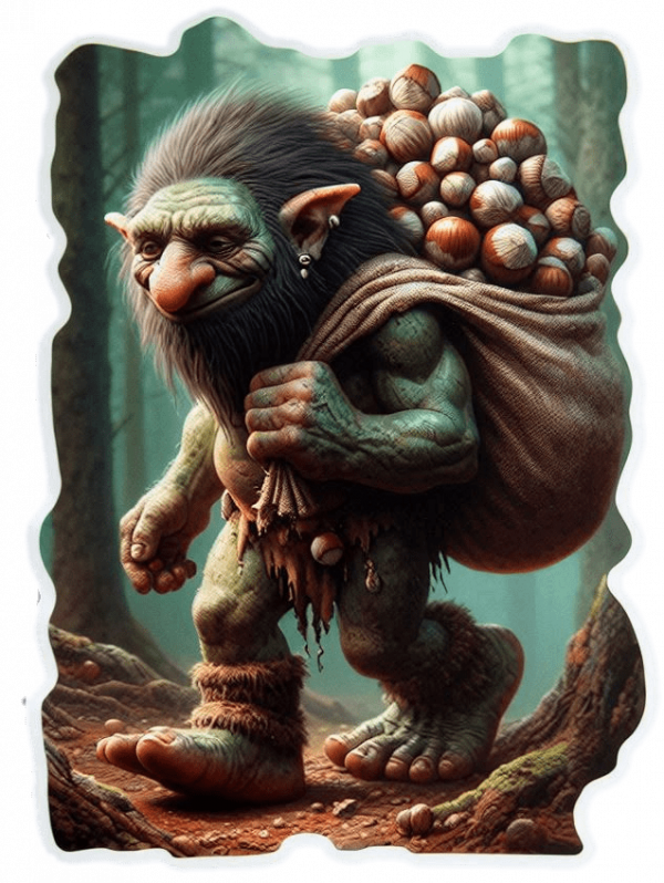 Duende Trolls con saco de nueces