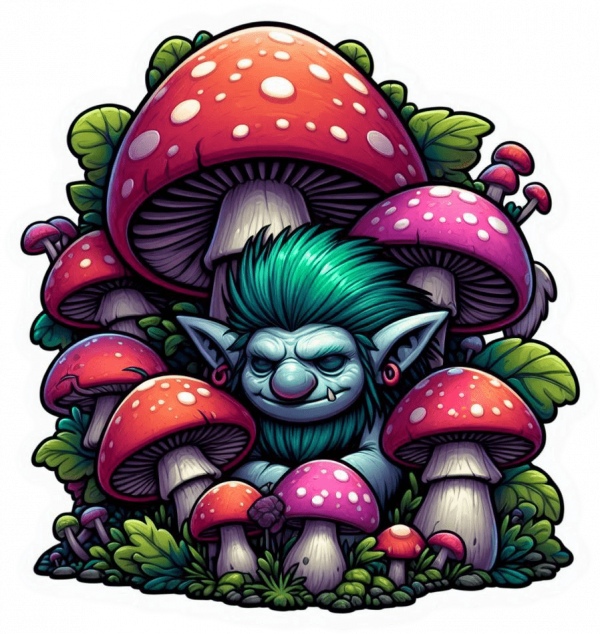 Duende Trolls entre los Hongos