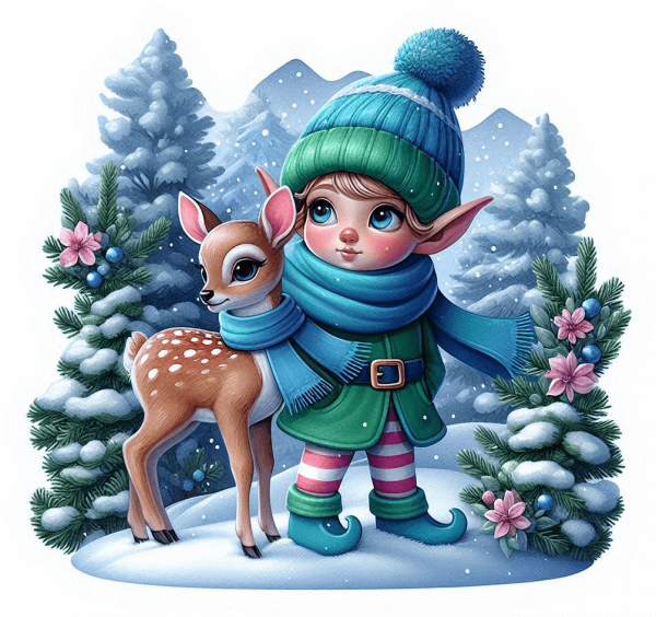 Elfo de Navidad y Cervatillo