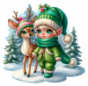 Elfo de Navidad y Cervatillo
