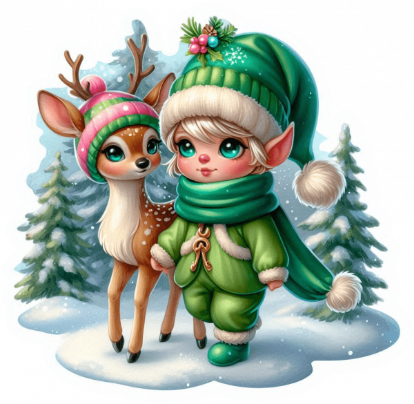 Elfo de Navidad y Cervatillo