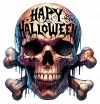 Calavera con Tibias cruzada y feliz halloween tallado