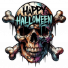 Calavera con Tibias cruzada y feliz halloween tallado