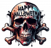Calavera con Tibias cruzada y feliz halloween tallado