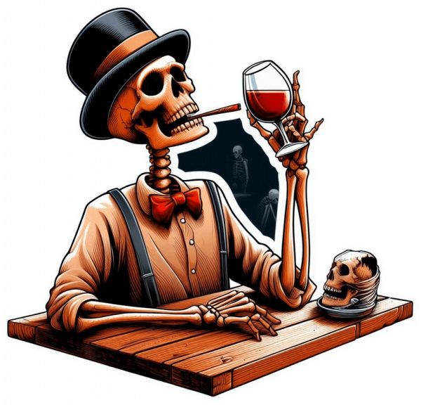 Calavera Halloween con vino.
