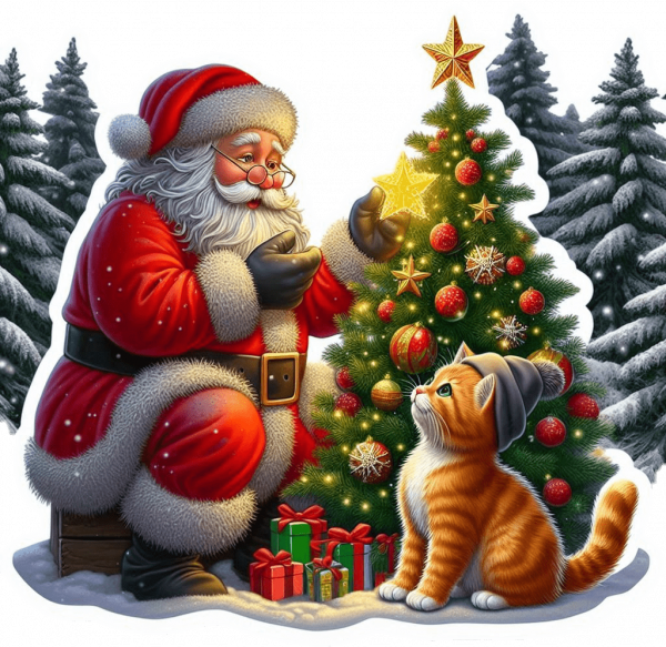 Santa Claus, Arbolito y gato