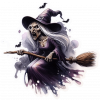 Bruja En Escoba Acuarela Gaouche