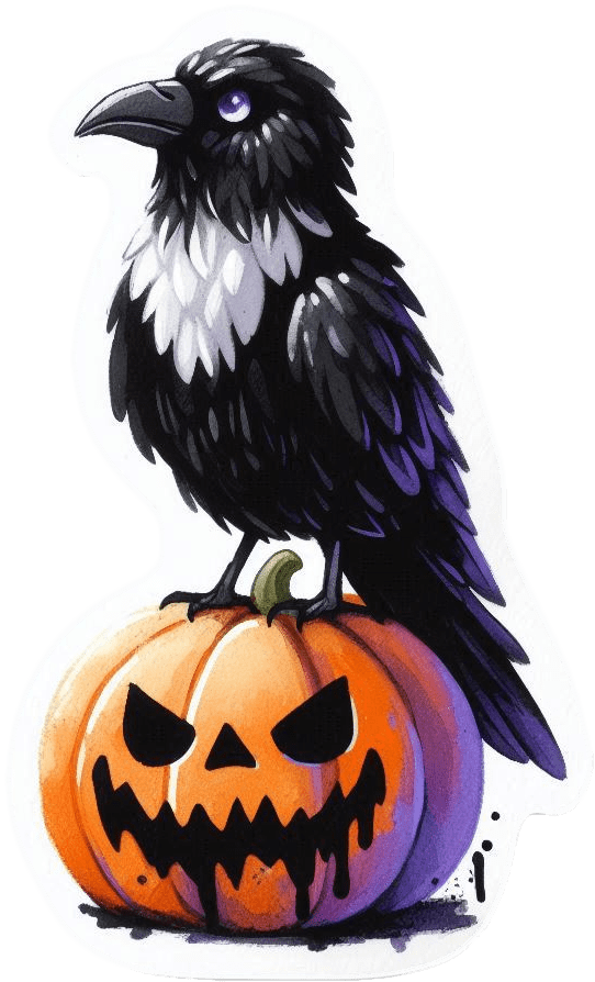 Cuervo y Calabaza en Acuarela Gaouche