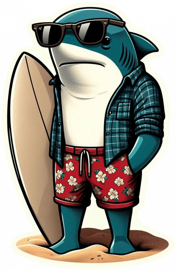 Tiburon con tabla de surf