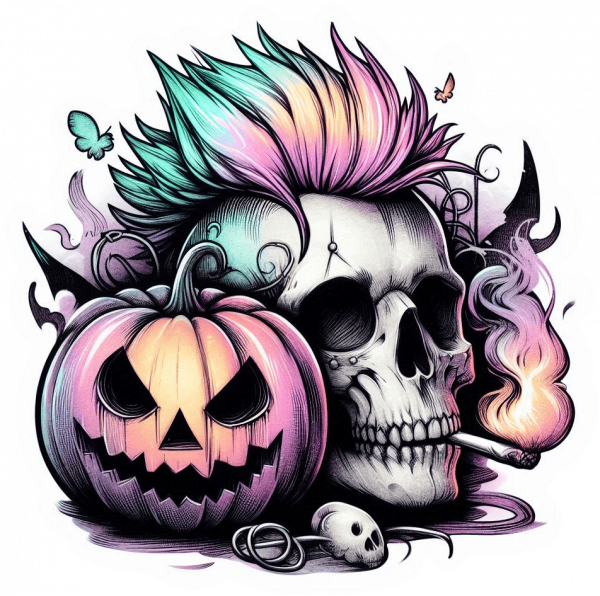 Calavera y Calabaza Gotica