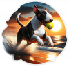 Bull terrier jugando en la Playa