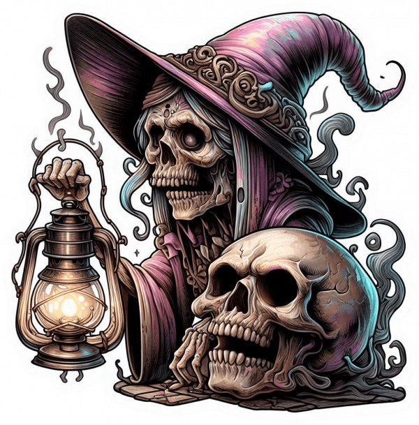 Bruja Gotica y calavera