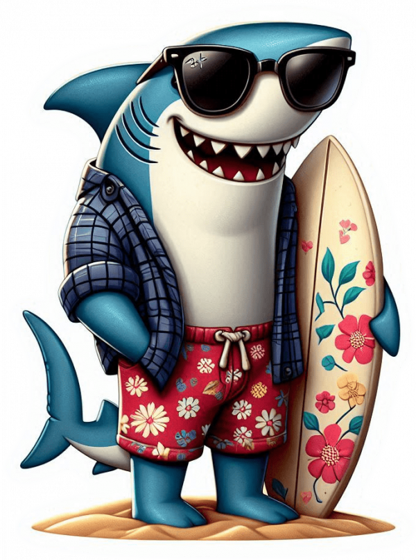 Tiburon con tabla de surf