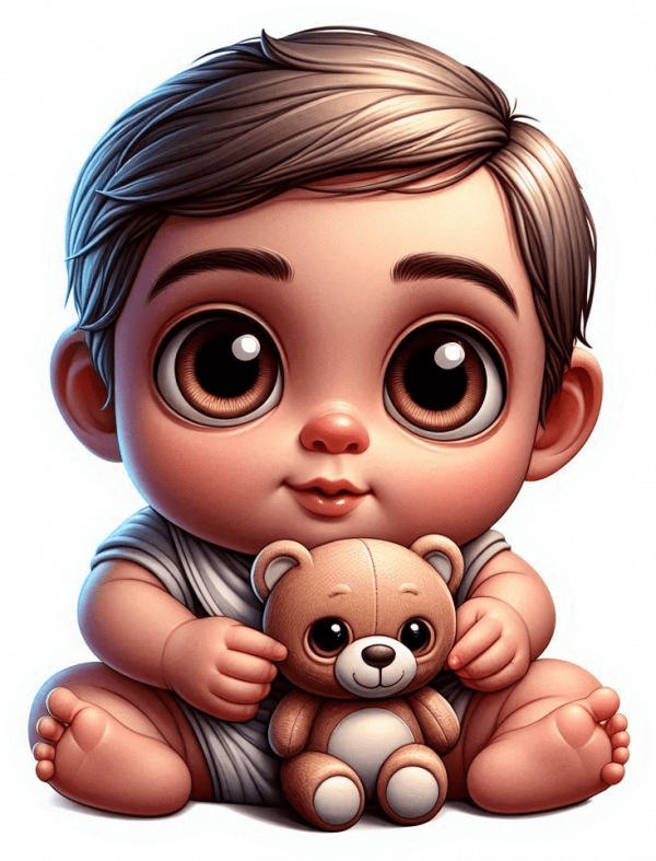 Bebe jugando con oso