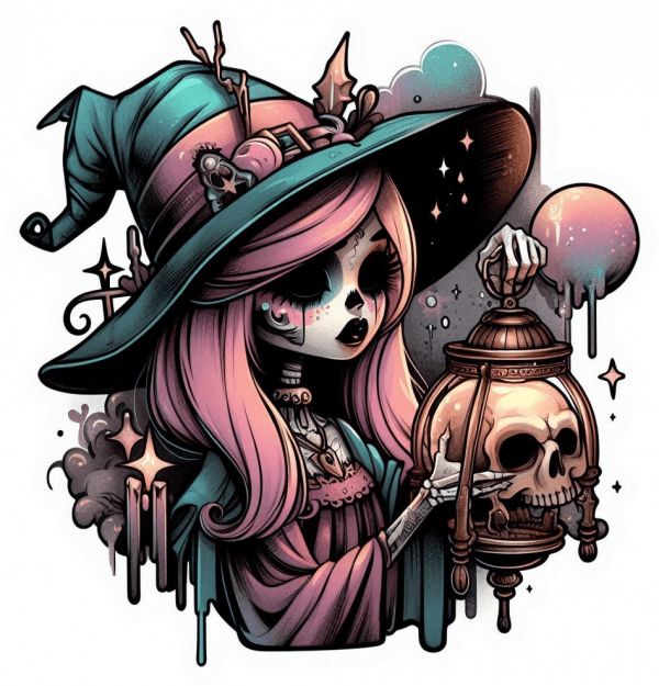 Bruja Gotica y calavera