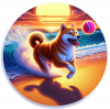 Shiba Inu jugando en la Playa