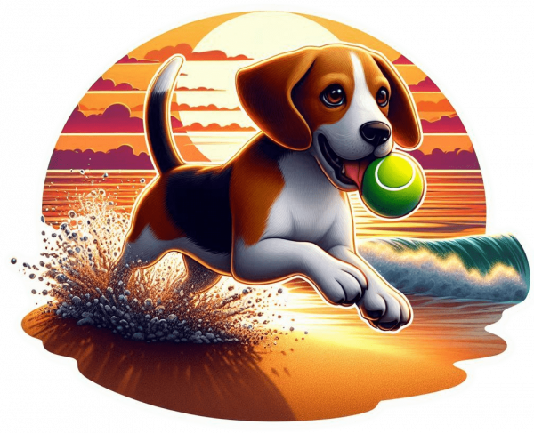 Beagle jugando en la Playa