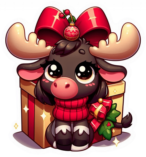 Alce de Navidad con regalo.