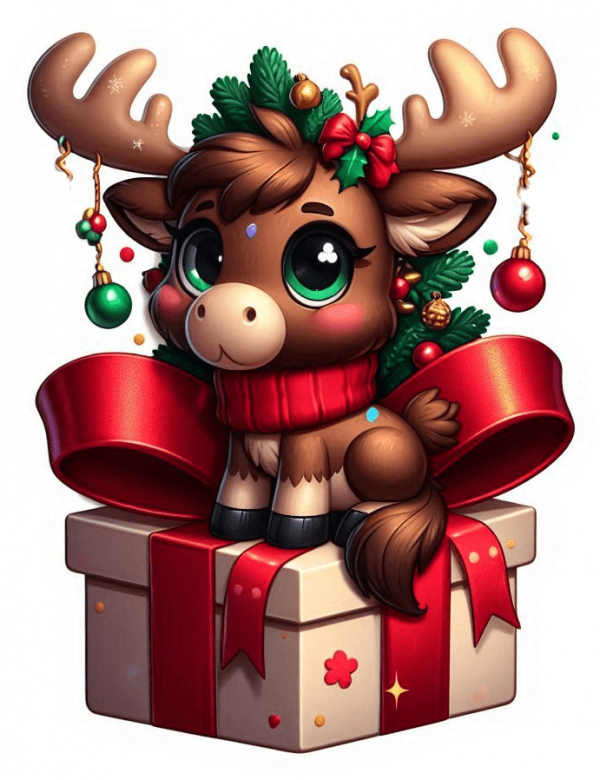 Alce de Navidad con regalo.
