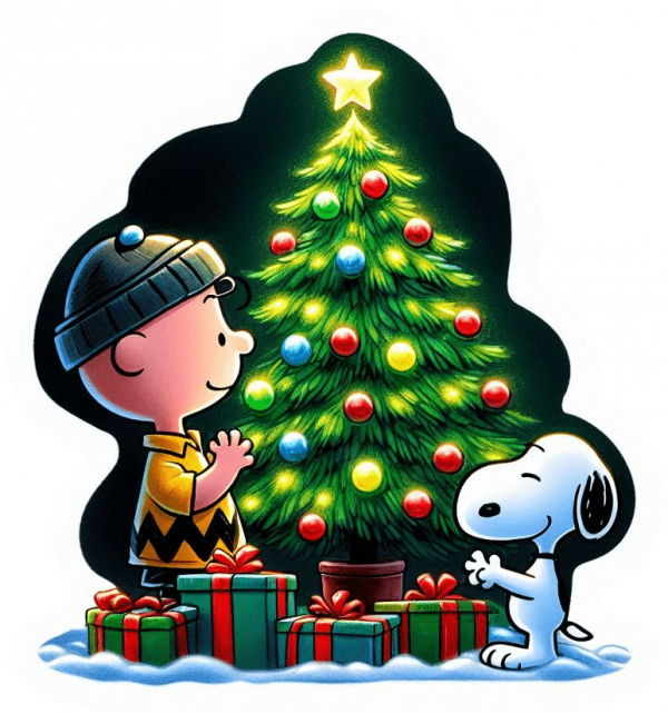 Charlie Brown y Snoopy en Navidad.