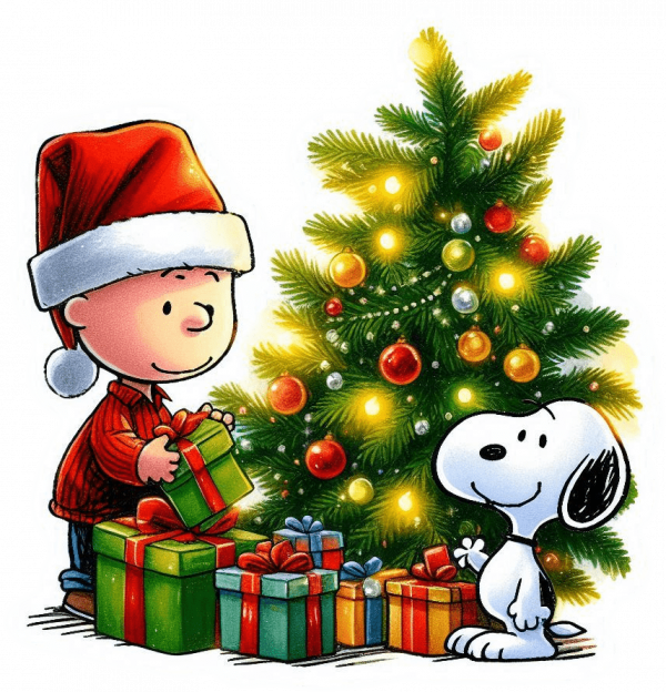 Charlie Brown y Snoopy en Navidad.