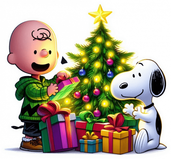Charlie Brown y Snoopy en Navidad.
