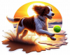 Spaniel bretón jugando en playa