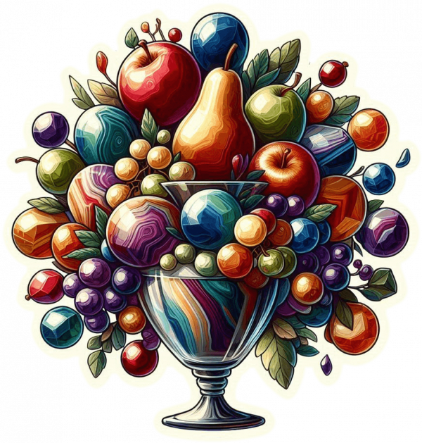 Centro de Mesa con Abalorios y Frutas