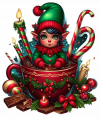 Duende y taza chocolate navidad