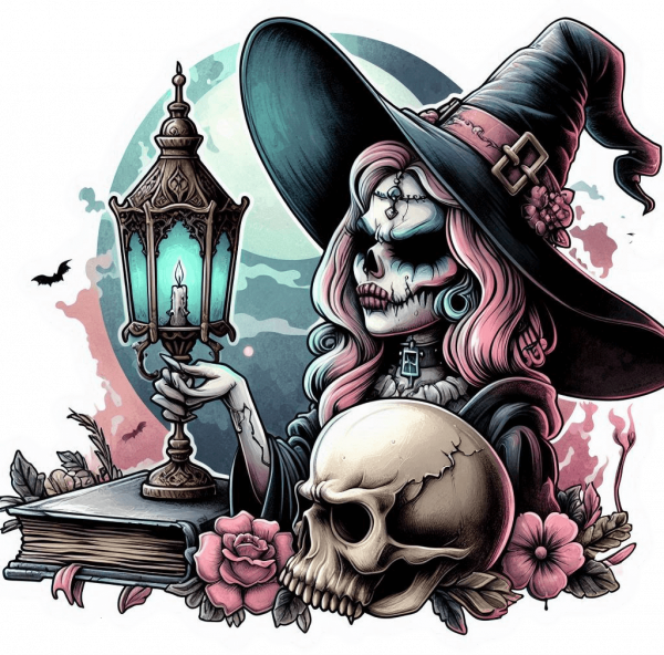 Bruja Gótica y Calavera