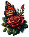 Rosa Roja y Mariposa Monarca