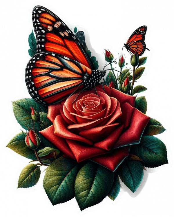 Rosa Roja y Mariposa Monarca