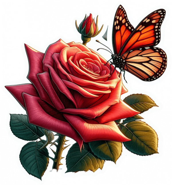 Rosa Roja y Mariposa Monarca