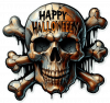 Calavera con Tibias cruzada y feliz halloween tallado