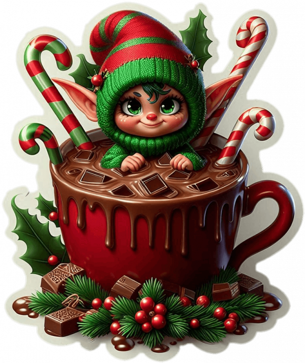 Duende y taza chocolate navidad