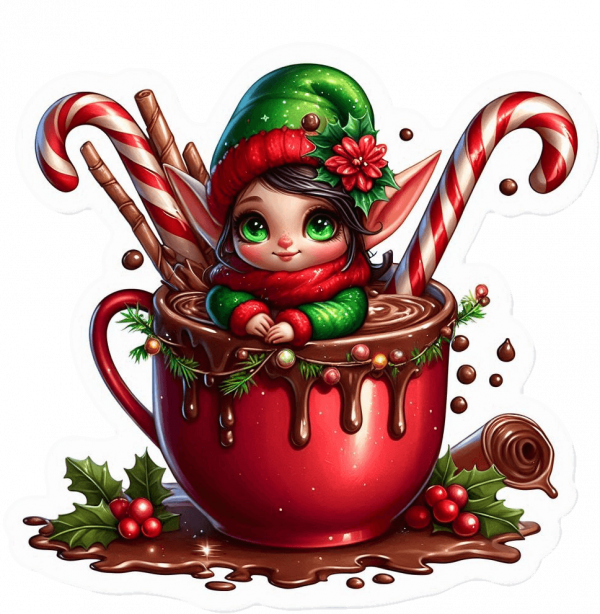 Duende y taza chocolate navidad