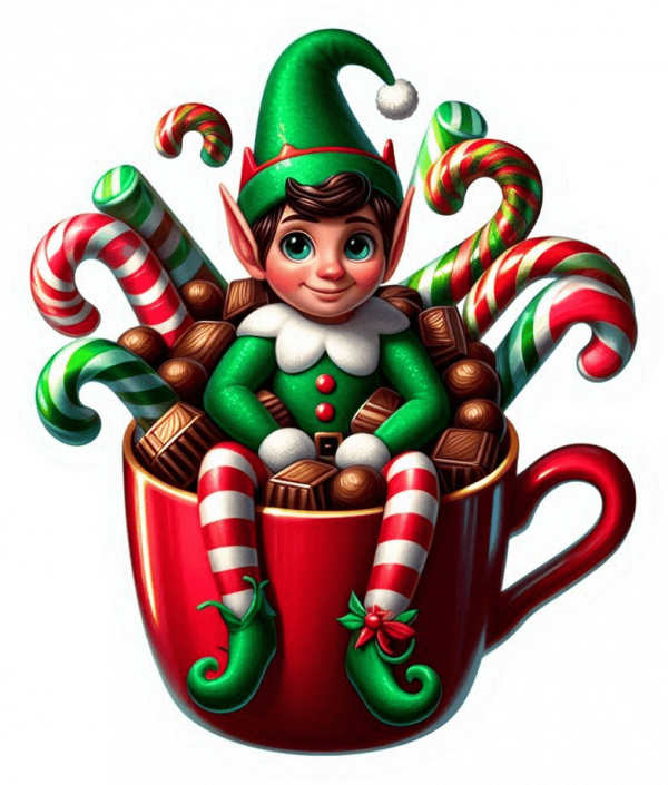 Duende y taza chocolate navidad