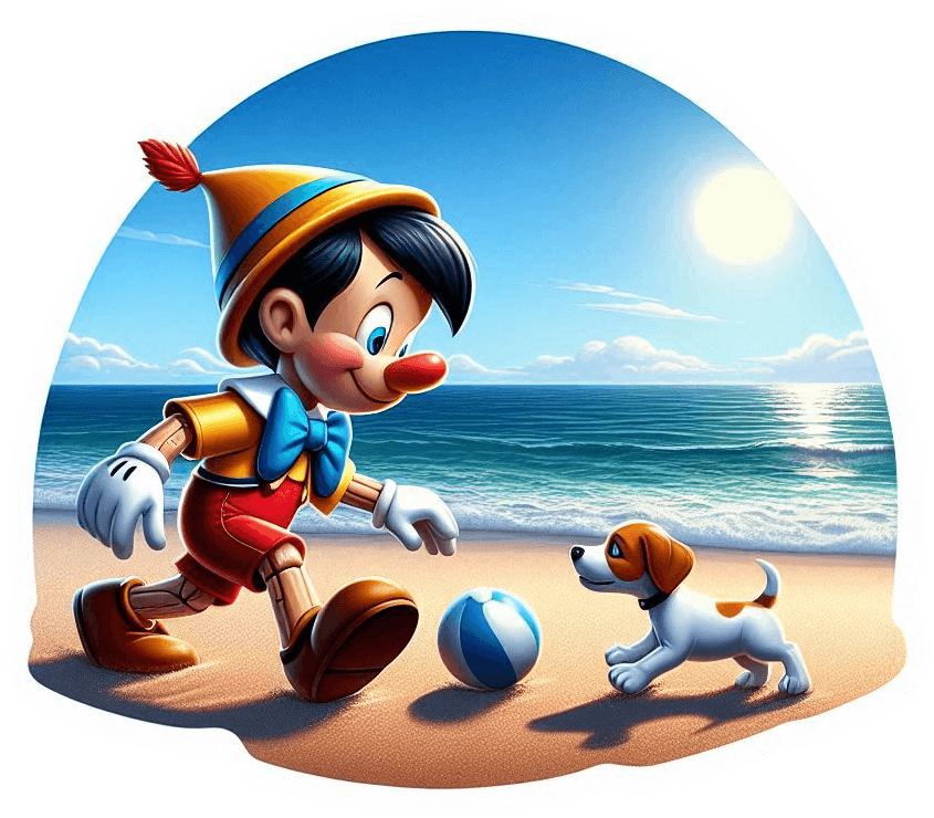 2481-Pinocho jugando 03 Pinocho Jugando Con Su Mascota