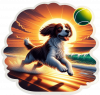 Spaniel bretón jugando en playa