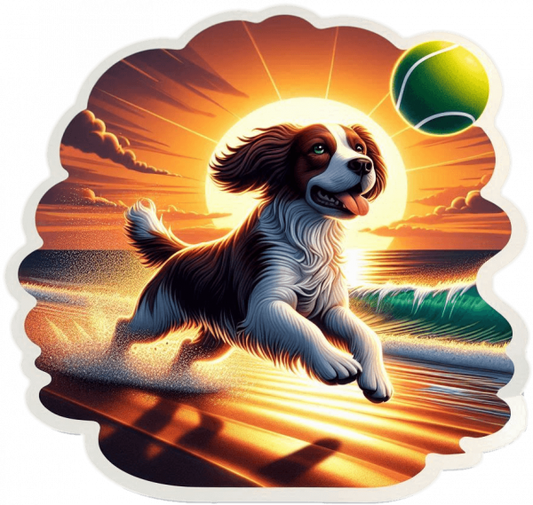 Spaniel bretón jugando en playa
