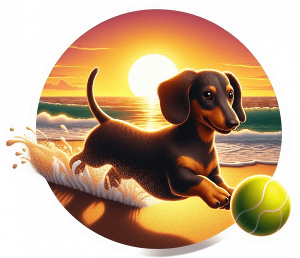 Dachshund Jugando en la Playa