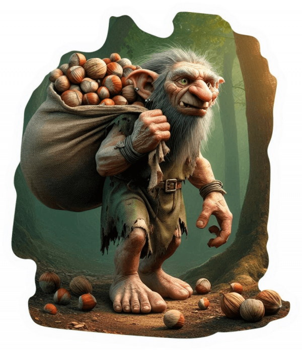 Duende Trolls con saco de nueces