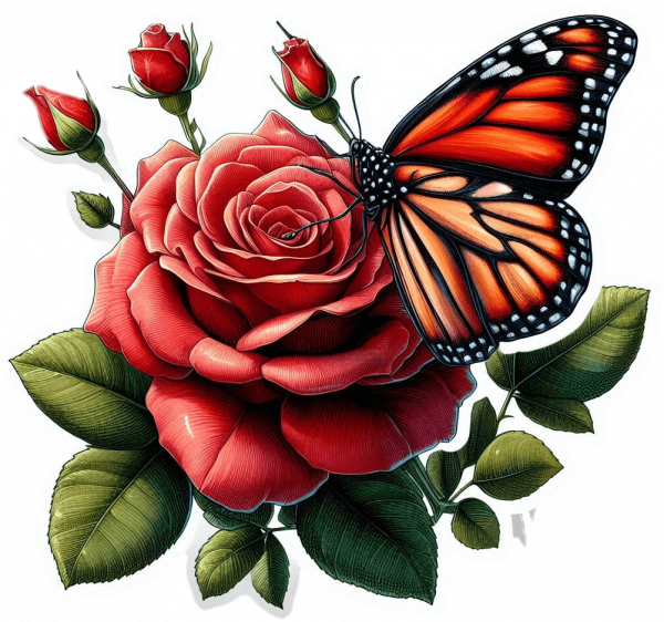 Rosa Roja y Mariposa Monarca